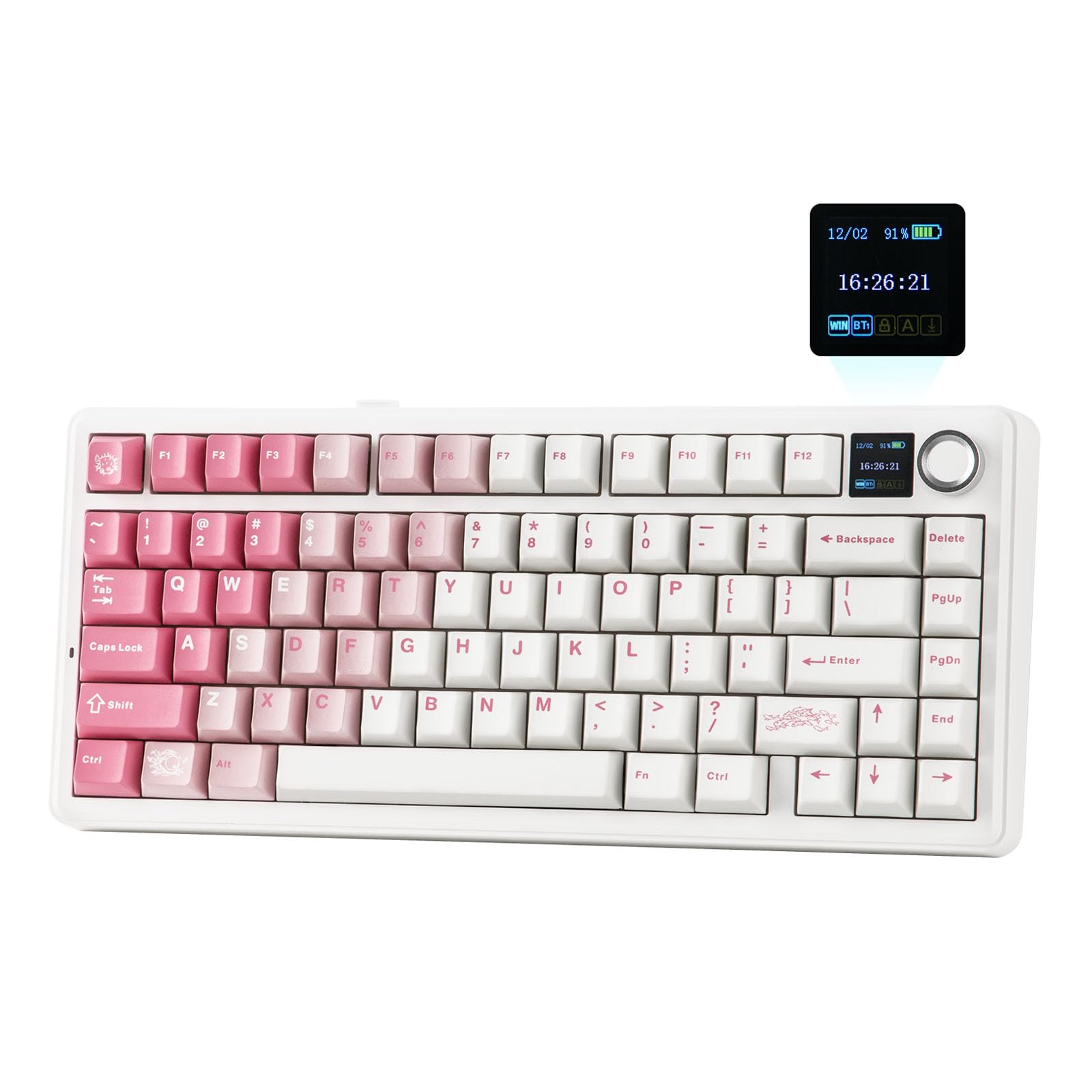 EPOMAKER X AULA F75 MAX صفحه کلید بازی بی‌سیم  سه حالته، صفحه نمایش TFT، دسته، قابل تعویض با حرارتی، 2.4 گیگاهرتز/تایپ-سی/بلوتوث 5.0، کرم کاهو، برای کامپیوتر/مک/دفتر/بازی (صورتی سفید)