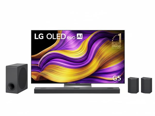 باندل تلویزیون 77 اینچ ال‌جی OLED77G56 + اساندبار ال‌جی S95QR، قدرت 810 وات و 9.1.5 کانال با 5 اسپیکر آتموس با دالبی آتموس و اسپیکرهای عقب ارائه شده، تلویزیون هوشمند AI OLED evo 4K با فرکانس 165هرتز، ابعاد 77 اینچ