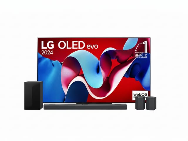 بسته LG تلویزیون 65 اینچ OLED evo C4 + بلندگوی LG Soundbar S75TR با Dolby Atmos کانال 5.1.1 S75TR سیاه، تلویزیون هوشمند 4K OLED evo C4 با ریموت AI Magic Dolby Vision webOS24 2024 سیاه 65 اینچ اندازه