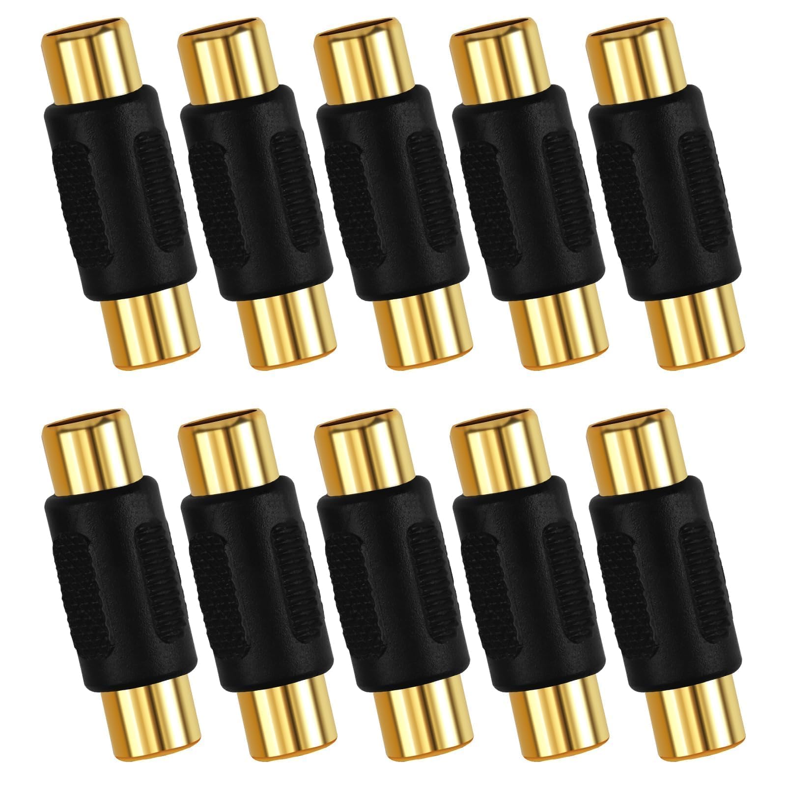 بسته ۱۰ عددی آداپتور RCA ماده به RCA ماده، طلا، برای فونو، اسپیکر، کابل RCA، آمپلیفایر
