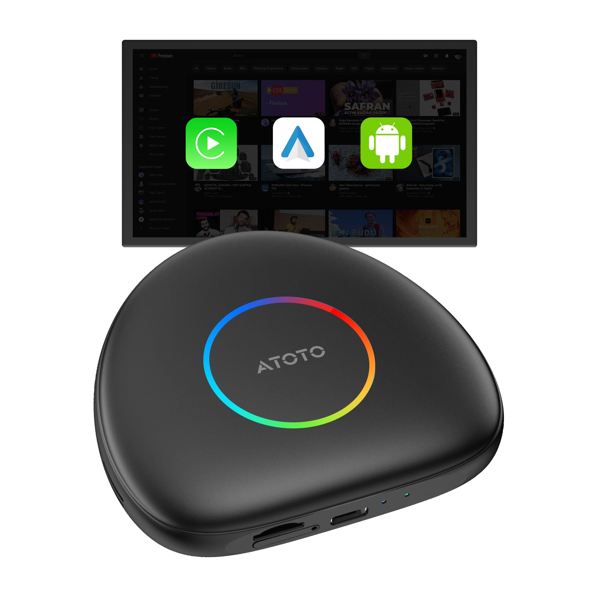 جعبه CB6C AI Box CarPlay، آداپتور بی سیم CarPlay/AndroidAuto با یوتیوب، جعبه ویدیویی با دستیار هوش مصنوعی، ردیابی موقعیت GPS، اندروید 13، 4G LTE، قابلیت افزایش حافظه تا 256 گیگابایت، تماشای ویدیوها در اتومبیل خود