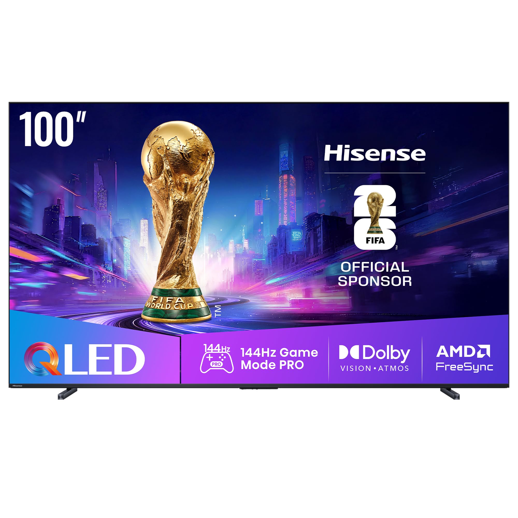 تلویزیون هوشمند هایسنس 100 اینچ QLED 144Hz مدل E8Q - با تکنولوژی رنگ Quantum Dot، Dolby Vision، Dolby Atmos، اپسکیلر 4K هوشمند AI، نوار بازی، AMD Freesync Premium Pro، یوتیوب، نتفلیکس، دیزنی پلاس - مدل 100E8Q (نسخه 2025 امارات متحده)
