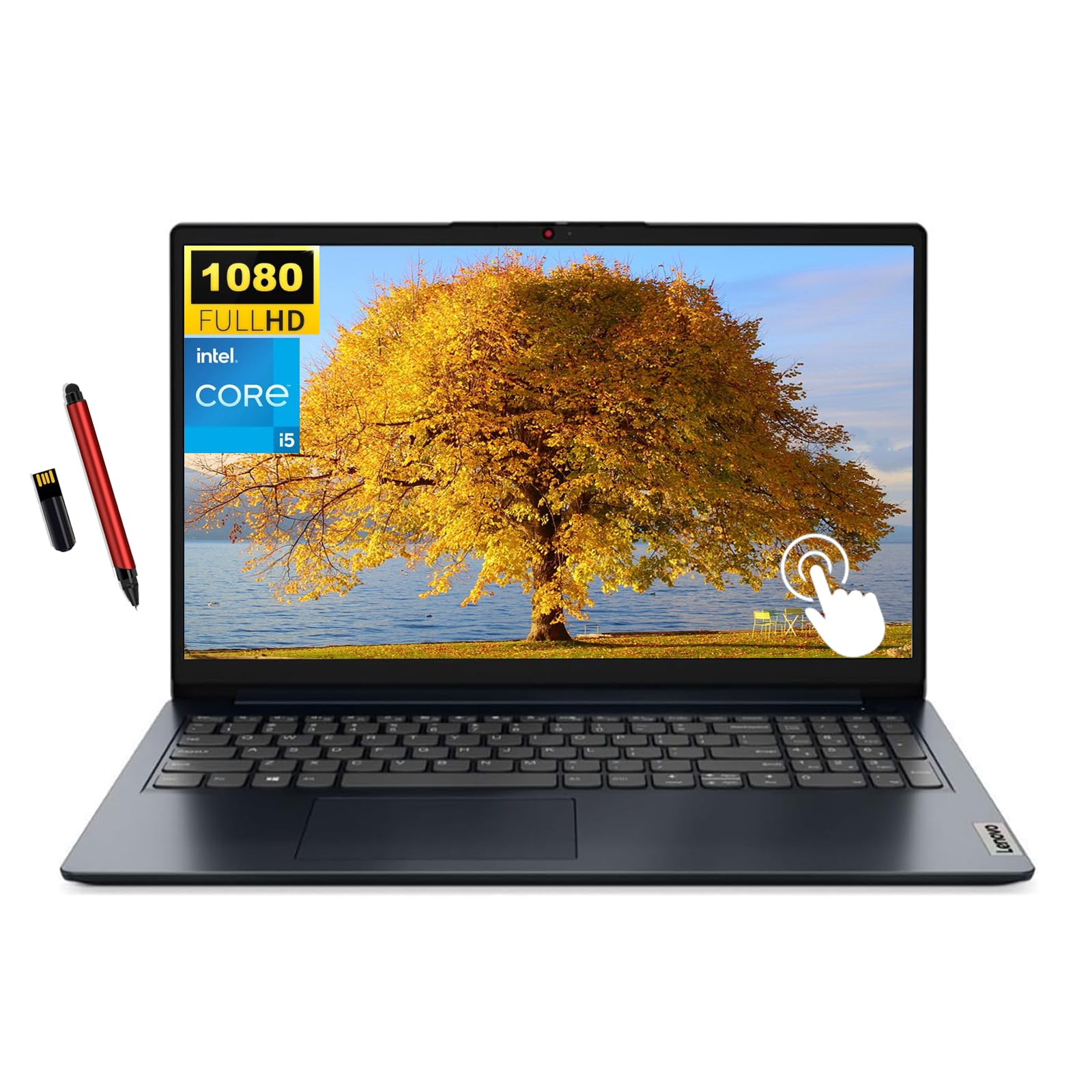 لپ تاپ لنوو آیدیاپد، صفحه نمایش لمسی اچ‌دی 15.6 اینچ، پردازنده 10 هسته ای Intel Core i5-1135G7 نسل 13، 12GB رم، 512GB حافظه داخلی SSD، گرافیک Intel Iris Xe، Wi-Fi 6، ویندوز 11 هوم، آبی ژاووشی، همراه با خود Pen USB 16GB، 12GB رم، 512GB SSD، Intel Core i5-1135G7