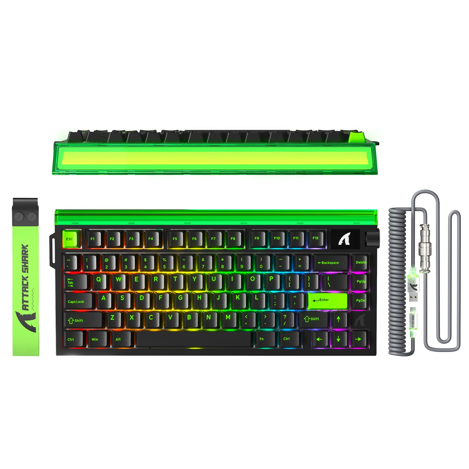 کیبورد بازی وایرد ATTACK SHARK R85 HE با کابل LED C01ULTRA، سوئیچ مغناطیسی، 5 لایه، نرم افزار چند منظوره، جعبه نوری RGB، دسته، 8000 هرتز، تکنولوژی RT فلوئورسنت سبز 0.005 میلیمتر.