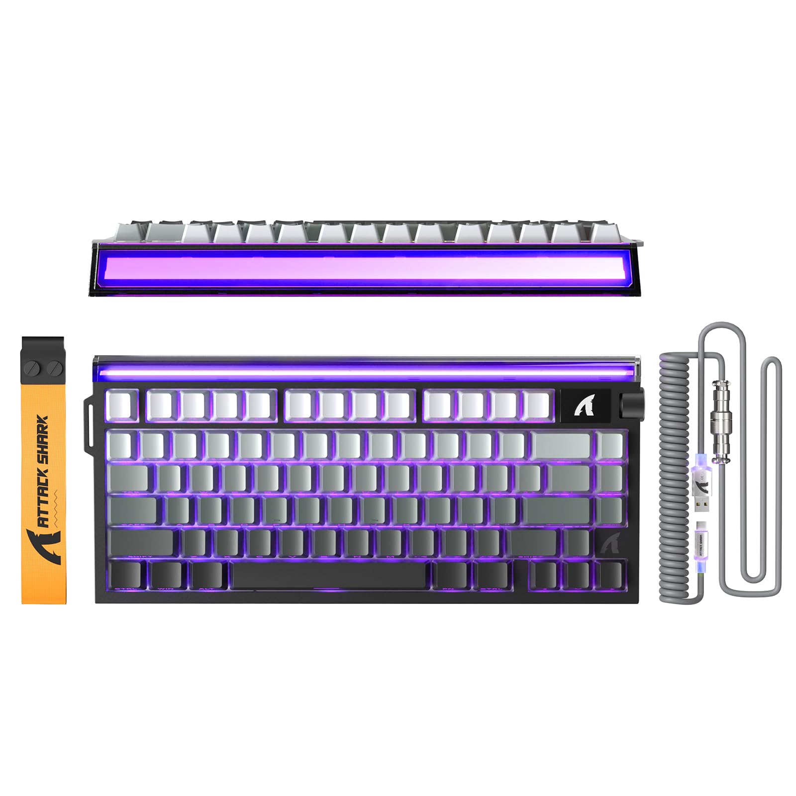 کیبورد گیمینگ باسیم ATTACK SHARK R85 HE با کابل LED C01ULTRA، سوئیچ مغناطیسی، 5 لایه، نرم افزار چند منظوره، جعبه نوری RGB، دستگرد، 8000 هرتز، تکنولوژی RT 0.005 میلیمتر (شب ماهی)