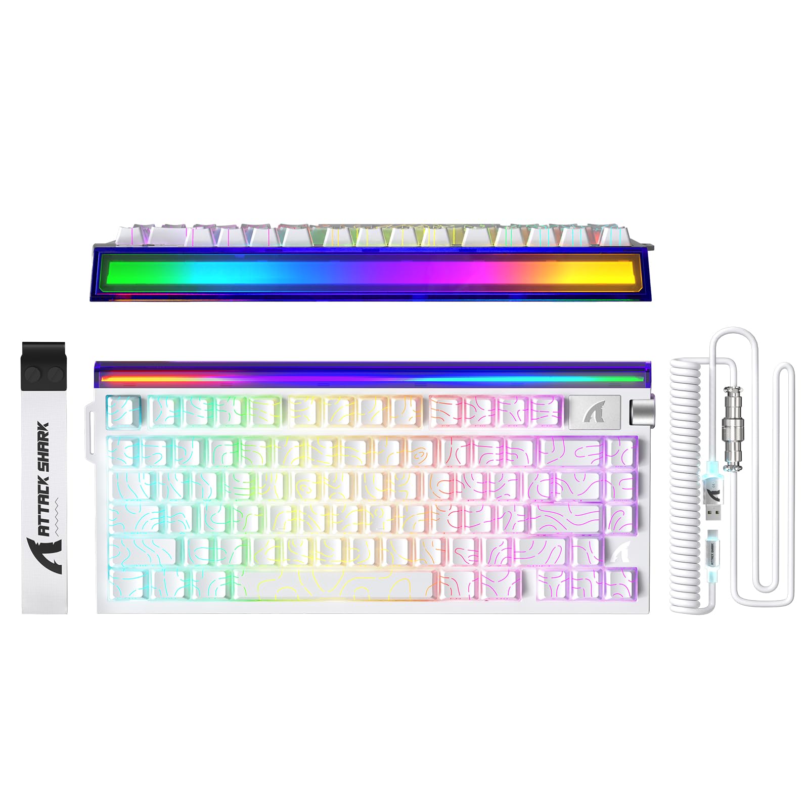 کیبورد گیمینگ با سیم ATTACK SHARK R85 HE Wired با ۷۵٪ LED Cable C01ULTRA ، سوئیچ مغناطیسی ، ۵ لایه ، نرم افزار چند منظوره ، جعبه نوری RGB ، دسته ، ۸۰۰۰Hz ، فناوری RT با دقت 0.005mm (سفید کنتور)