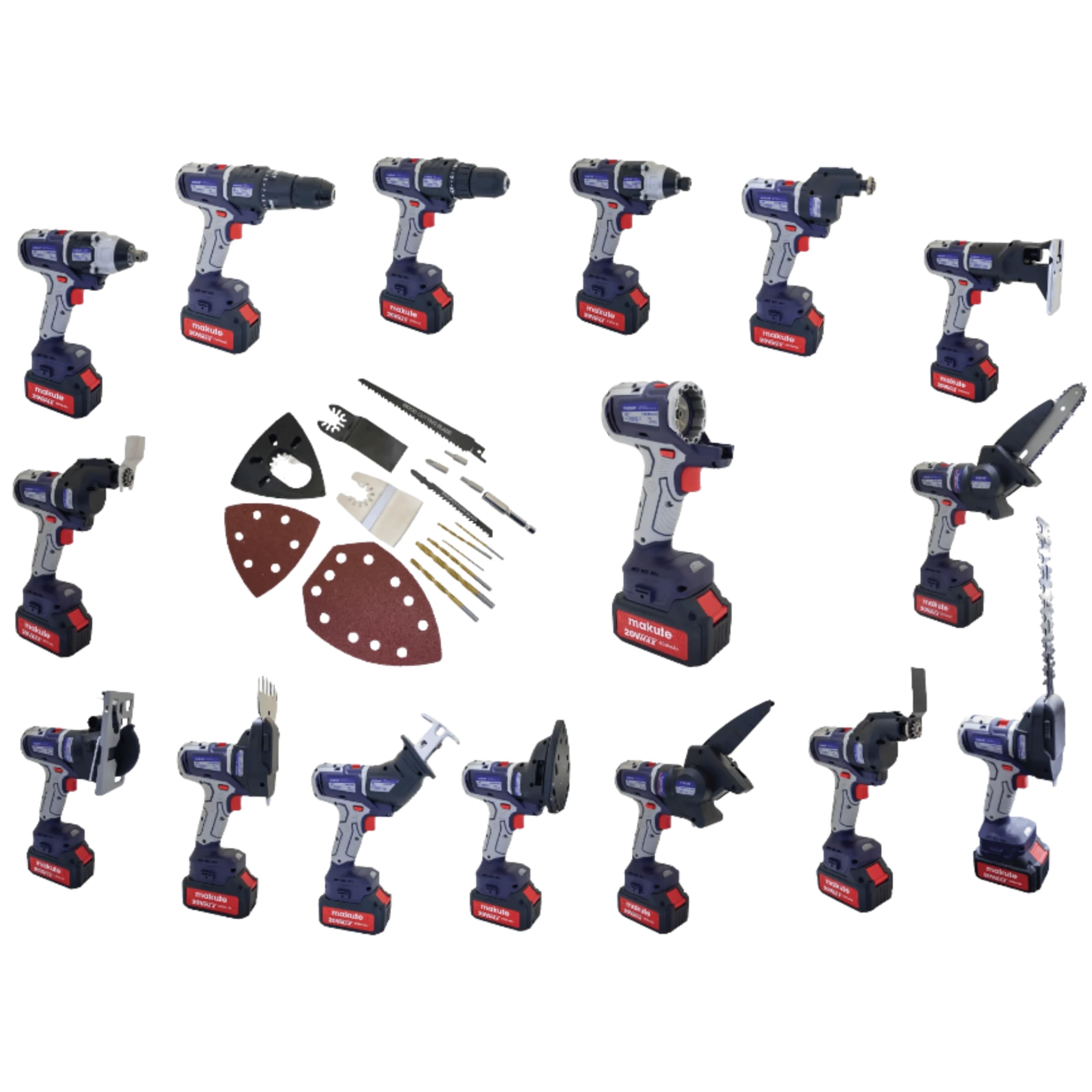 Makute 12 in 1 Multifunctional Cordless Tool Set with 20V 4.0Ah Battery, Fast Charger & Carry Bag for Home, Workshop & Garden Use – Model P12-DC01-2B
