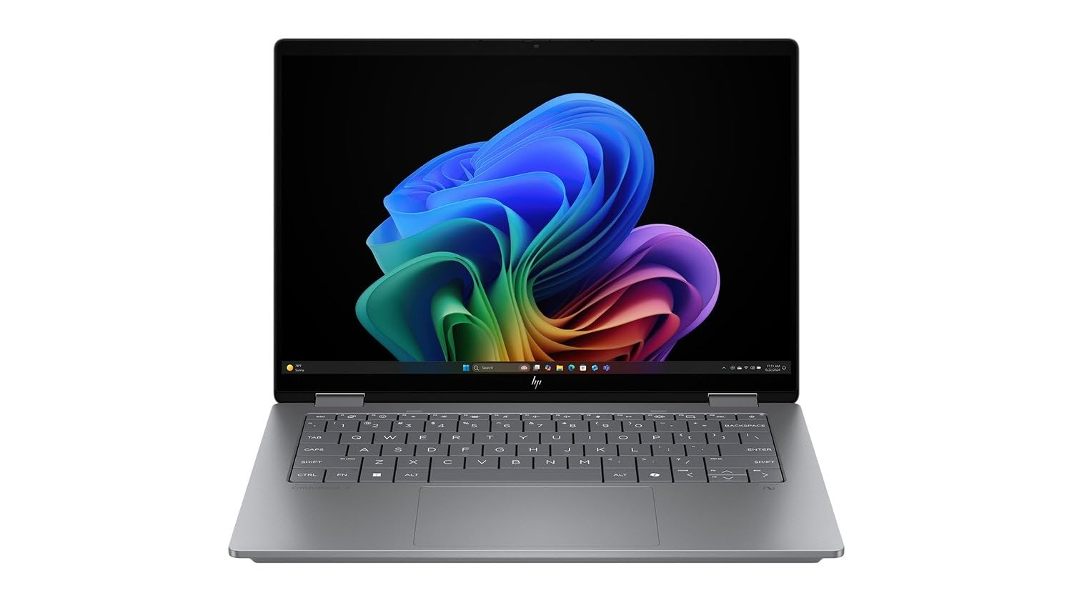 لپ تاپ هوش مصنوعی HP OmniBook X Flip 2-in-1 Copilot+, صفحه نمایش لمسی 2K 14 اینچی، AMD Ryzen AI 7، 24GB RAM، 1TB SSD، ویندوز 11، صفحه کلید دارای نور پس زمینه، رنگ نقره ای Meteor