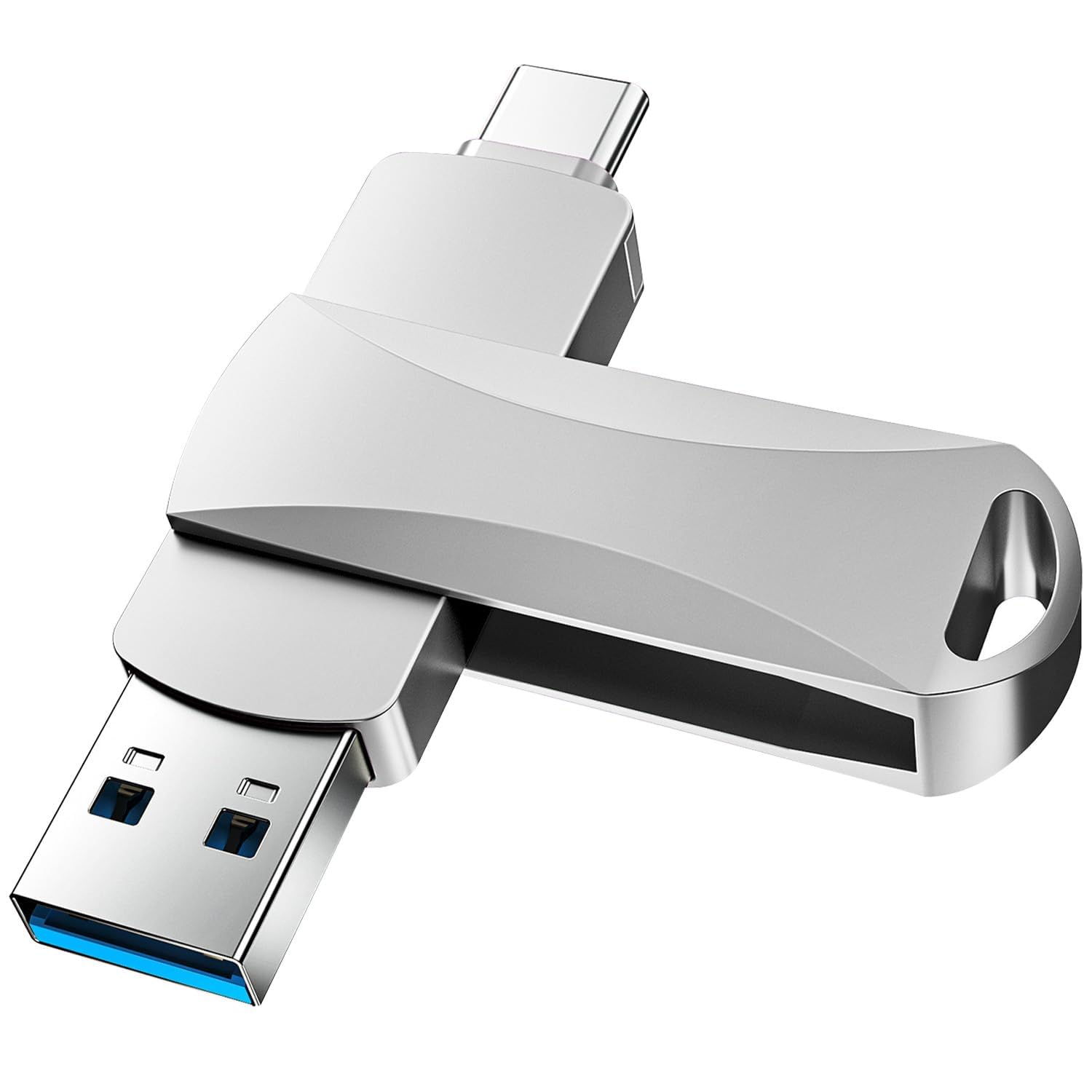 فلش USB، حافظه فلش، فلش استیک با سرعت بالا 3.0، حافظه فلش متالیک با درایو Type C برای اسمارتفون/مک‌بوک/کامپیوتر/تبلت (نقره‌ای) ۶۴ گیگابایت - AZ
