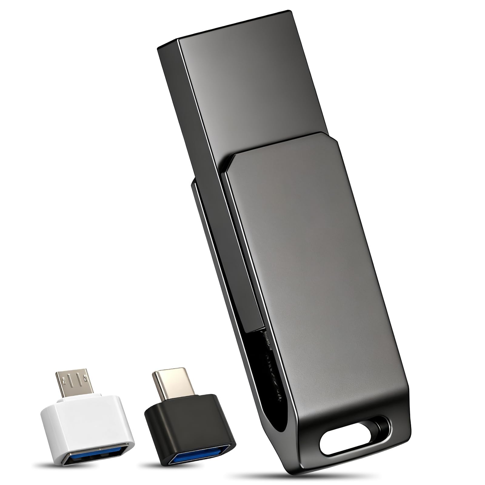 فلاش مموری USB، درایو ذخیره‌سازی ۴ در ۱ یاکیتر سازگار، فلاش درایو فلزی ضدآب با پورت USB ۳.۰، برای آیفون/کامپیوتر/آیپد/اندروید/دستگاه‌های تای-سی (مشکی)