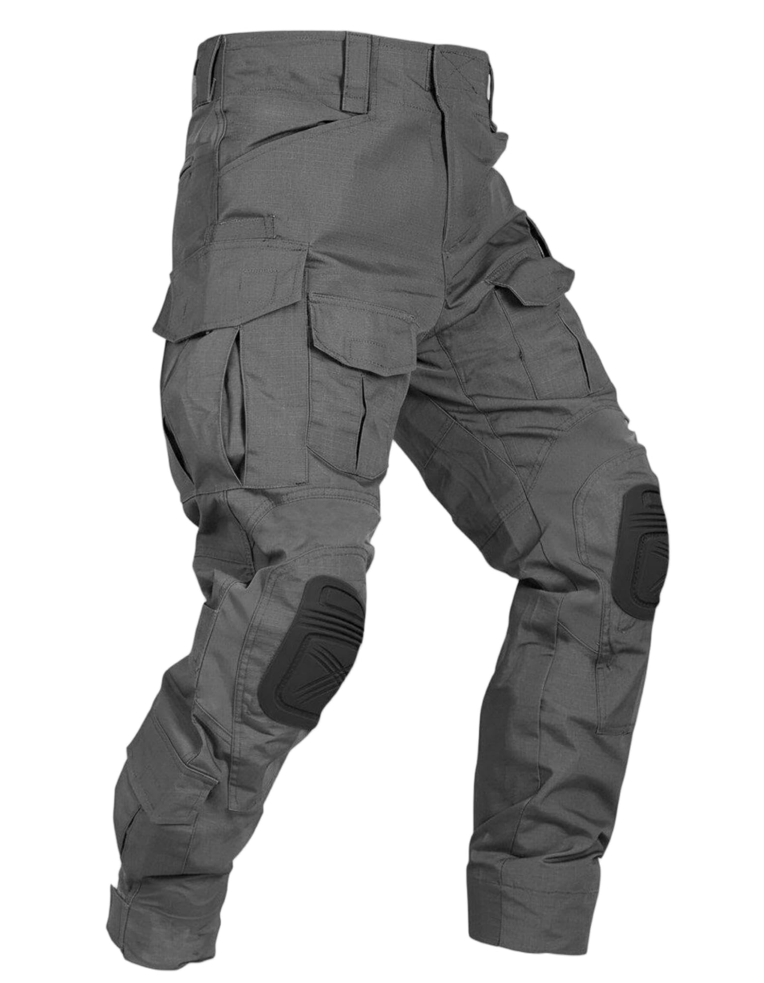 Men's Tactical Pants with Knee Pads, Waterproof Camo Cargo Pants, 10 Pockets, No Belt 34 Gray