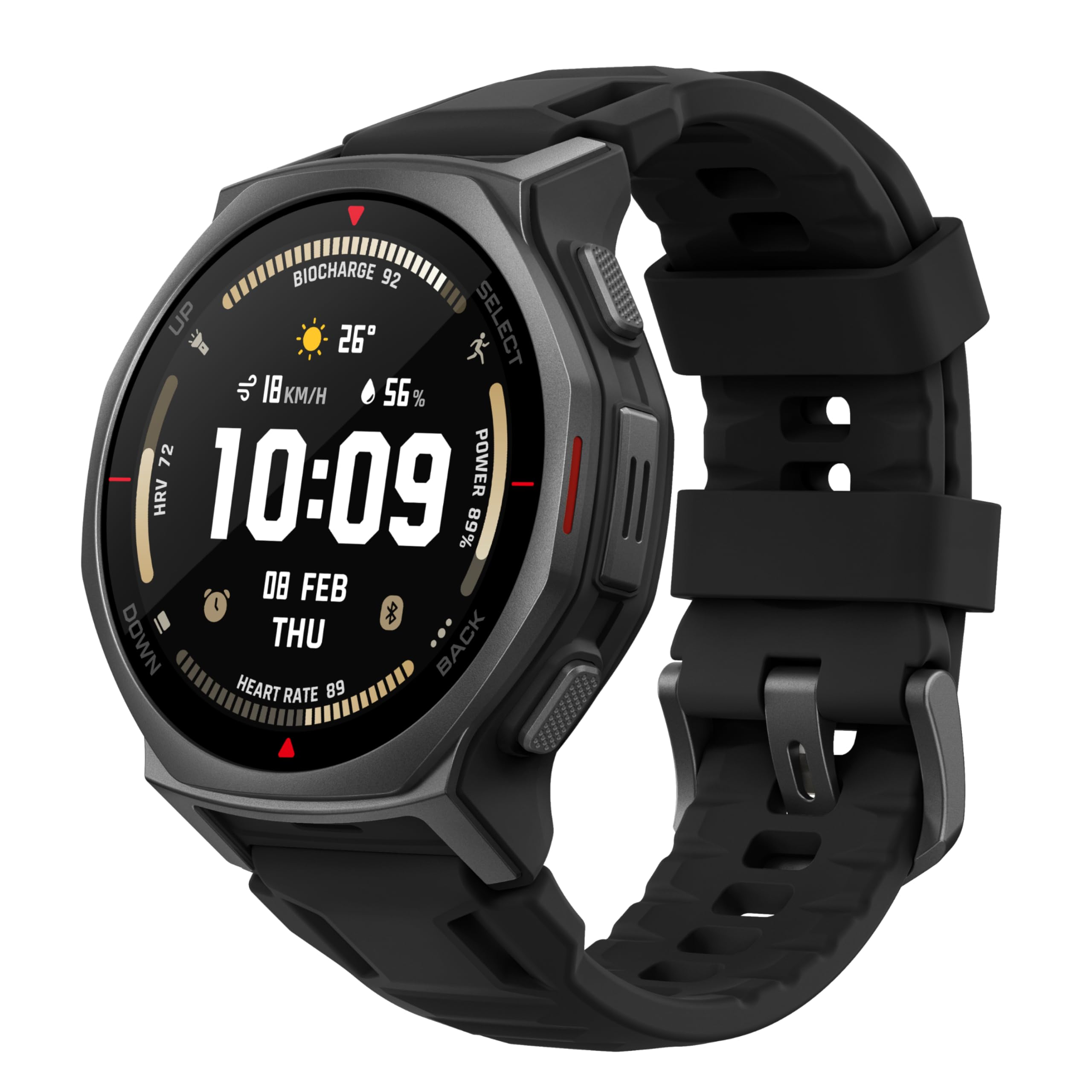 ساعت هوشمند فضای باز Amazfit T-Rex 3 Pro با صفحه نمایش سافیر آمولد 44 میلیمتر / 48 میلیمتر، بدنه تیتانیومی، GPS دو بانده، نقشه‌های آفلاین، باتری 25 روزه، چراغ قوه یکپارچه، 10 اتمسفر، 180+ وضعیت ورزشی برای اندروید - رنگ مشکی