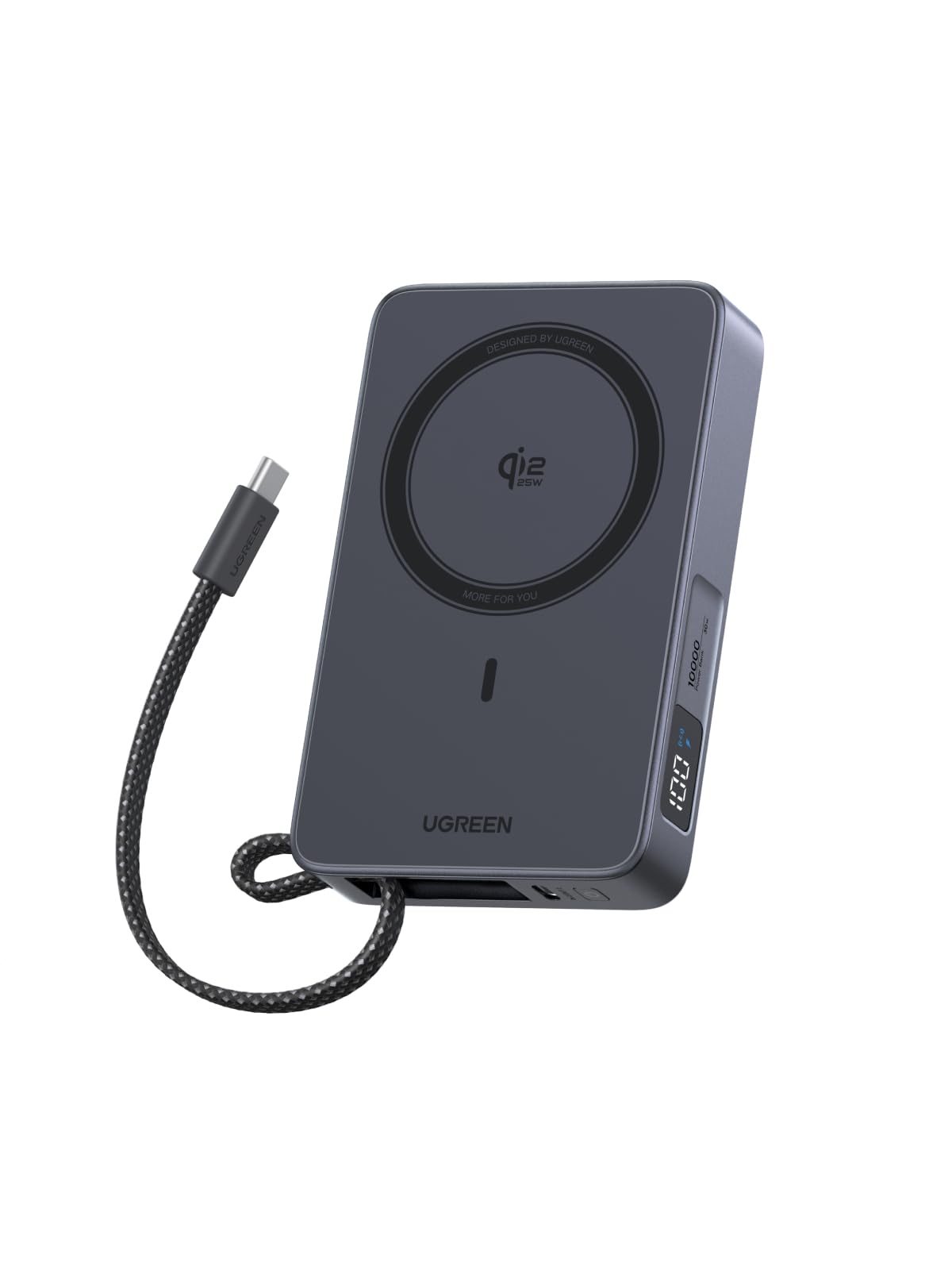 UGREEN Power Bank MagSafe Qi2 25W 10000mAh, Built-in PD30W USB C Cable Grey
