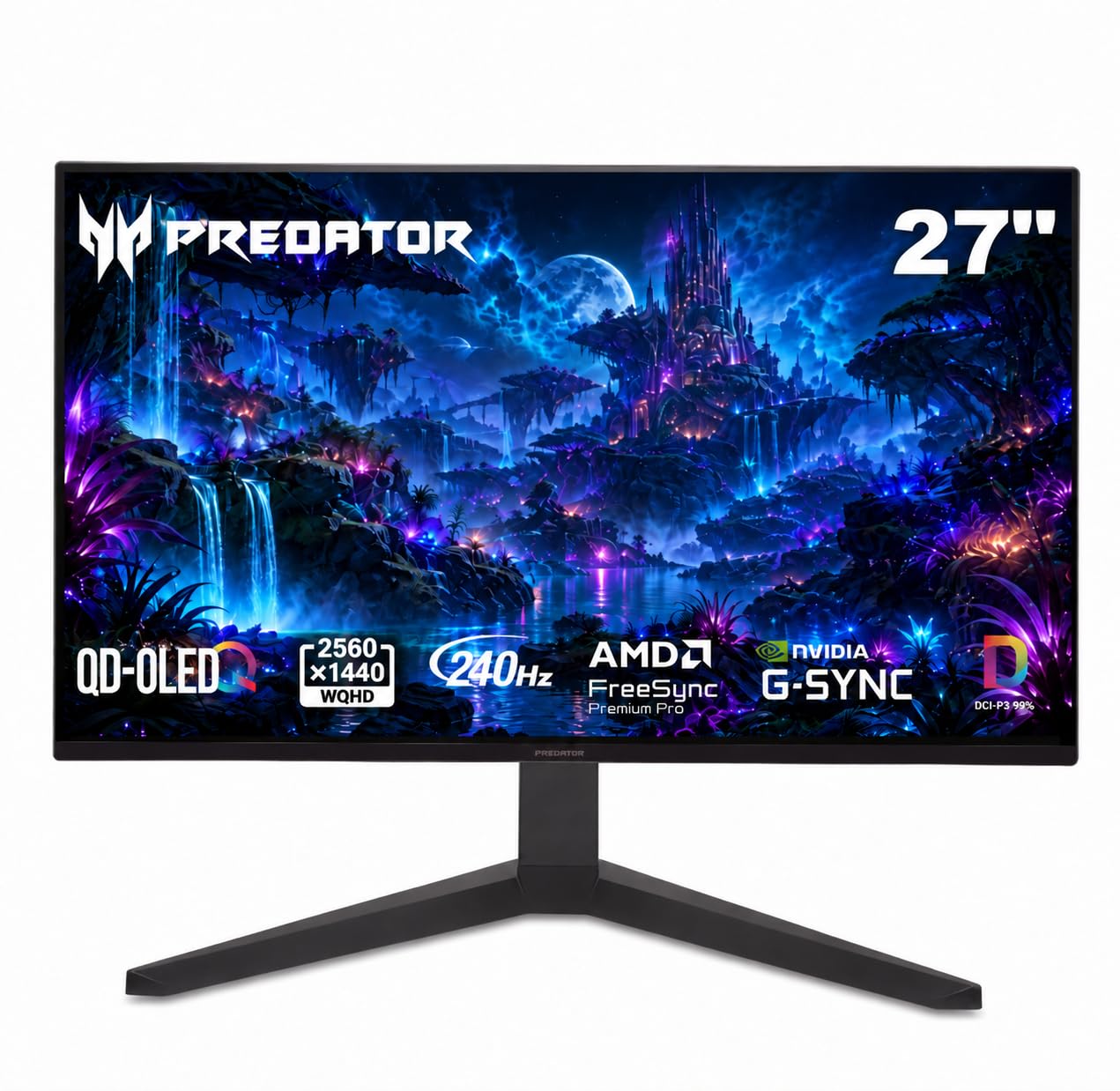 مانیتور بازی ایسر Predator | اولید 26.5 اینچ WQHD 2560 x 1440 | AMD FreeSync Premium | 240 هرتز | 0.03 میلی ثانیه | تیلت، تنظیم ارتفاع، چرخش و چرخش | DCI-P3 99% | 2x DP 1.4 و 2x HDMI 2.1 | 26.5 اینچ WQHD 240Hz