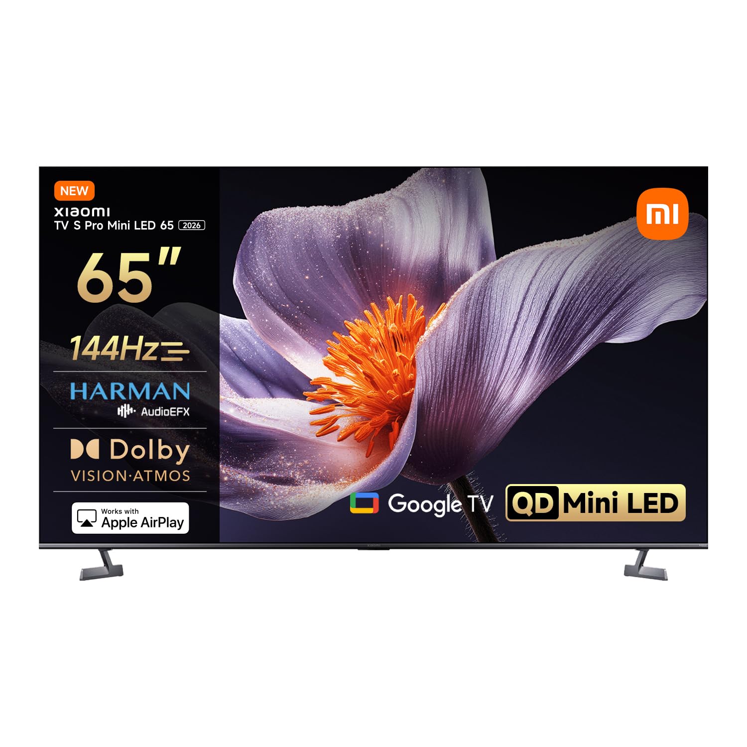 تلویزیون شیائومی اس پرو مینی ال ای دی 65 اینچ 2026، تلویزیون هوشمند، 4K کیو دی-مینی ال ای دی 144هرتز گوگل تی‌وی، دالبی ویژن، دالبی اتموس، HDR 10+، دی تی اس-اکس، صدای هارمن اف ای ایکس، دستیار گوگل، ایرپلی 2، نمایش با بازتاب کم 65 اینچ