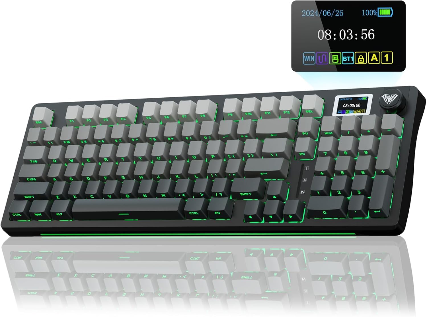 صفحه کلید بازی بی‌سیم مکانیکی AULA S98 Pro | کیبرد کرمی | 2.4GHz/USB-C/BT5.0 | سوئیچ‌های خطی Hot Swappable با پیش‌روغت کردن روان، کی‌کپ‌های PBT چاپ شده در کنار، نور پس‌زمینه RGB، صفحه نمایش 8000mAh و دسته.