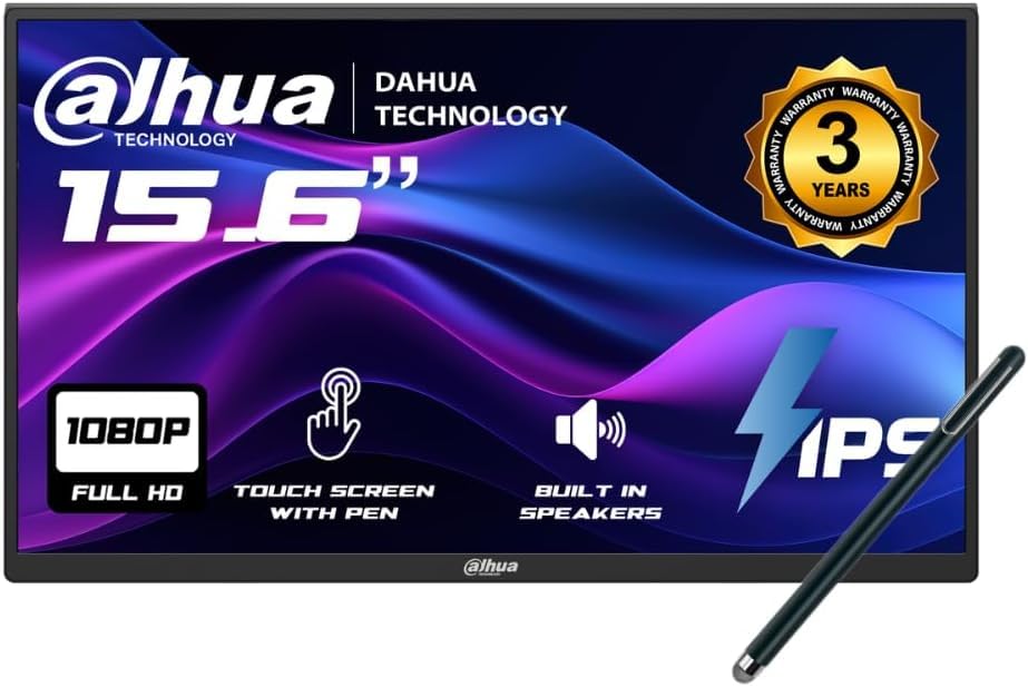 مانیتور قابل حمل Dahua 15.6 اینچ FHD IPS، دو عدد USB-C و HDMI، صفحه نمایش بسیار نازک با اسپیکر، پشتیبانی VESA، گارانتی 3 ساله و خدمات 24/7 - سازگار با PC، لپ‌تاپ، MacBook، Xbox (لمسی)