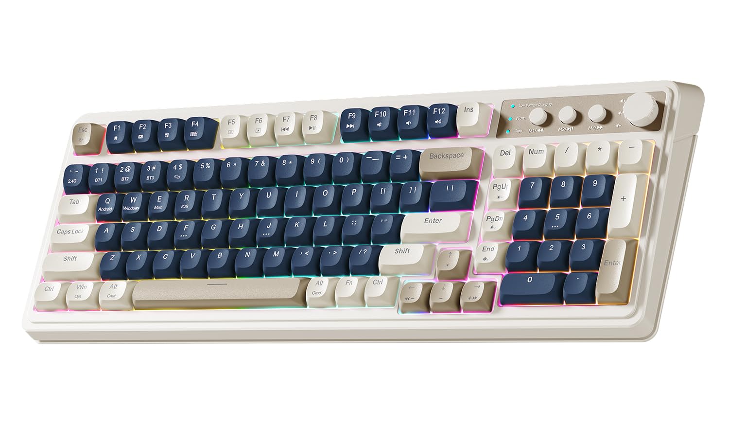 AULA Keyboard,99 Keys Membrane Computer Keyboards with Number Pad-Blue-Grey Blue & Grey