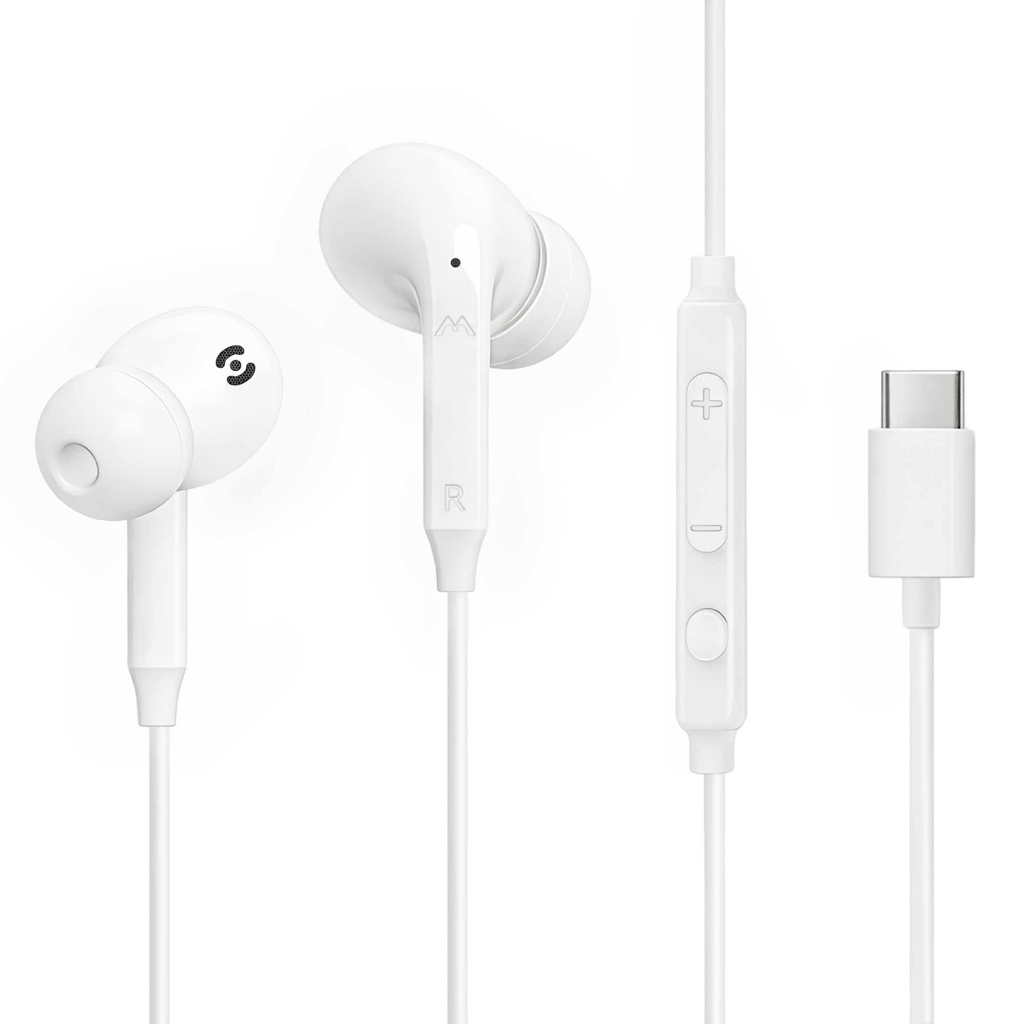 گوشی های MAS CARNEY USB C Wired Earbuds Ear Buds برای iPhone 17 16 15 Pro Max USBC به هندزفری های داخل گوش برای iPhone 17 Pro Max 16 Plus 16Pro 15Pro نوع C متصل می شوند. هدفون با سیم های c Earbud دارای میکروفن برای Samsung سفید می باشد.