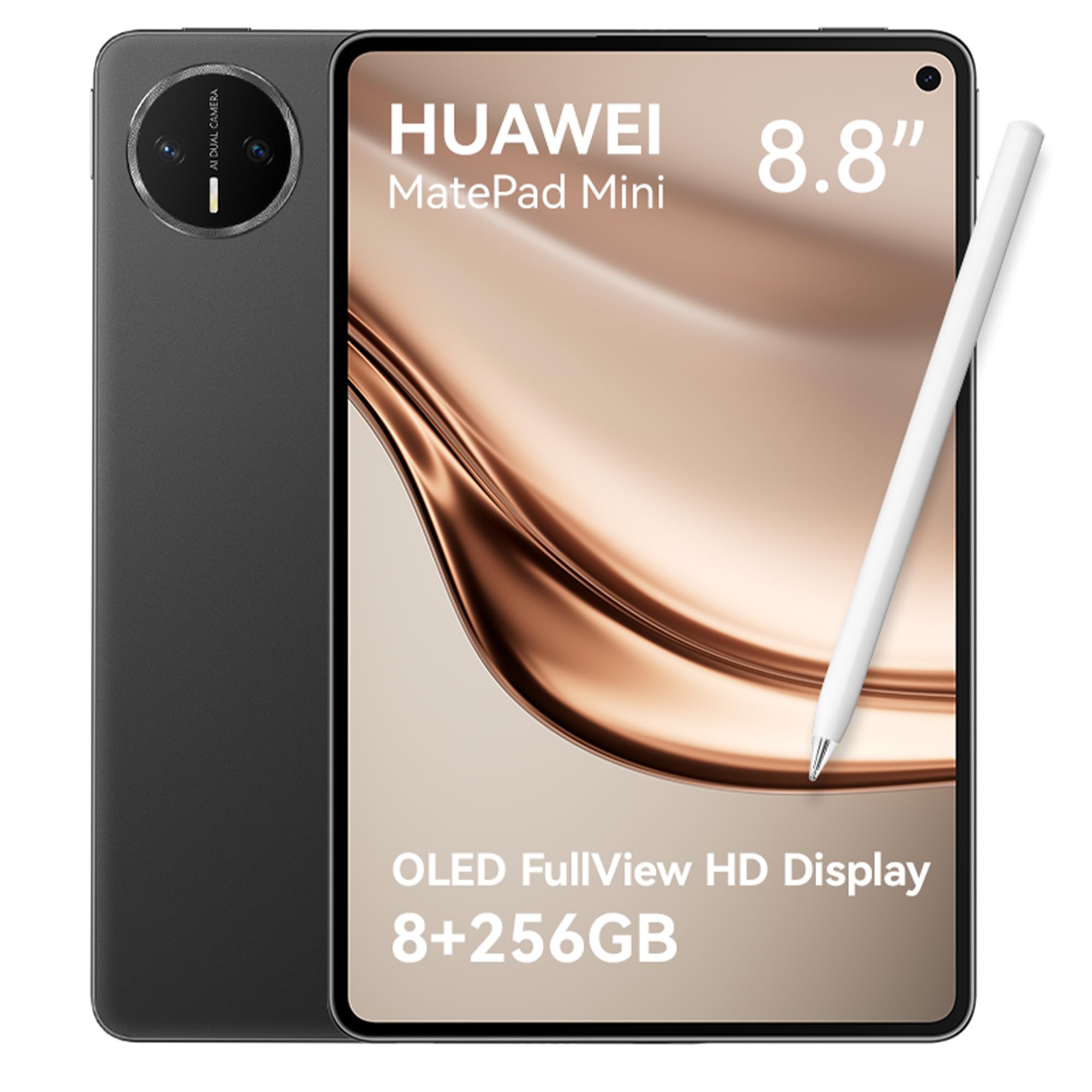 تبلت HUAWEI MatePad Mini، نمایشگر 8.8 اینچی اولد انعطاف‌پذیر PaperMatte، روشنایی قله 1800 نیت، وزن 255 گرم، ضخامت 5.1 میلیمتر، حافظه 12+256 گیگابایت، باتری 6400 میلی‌آمپر، شارژ سوپر 66 وات، دوربین جلو 32 مگاپیکسل، 2026 (مشکی)+باندل سیاه رایگان 12+256 گیگابایت