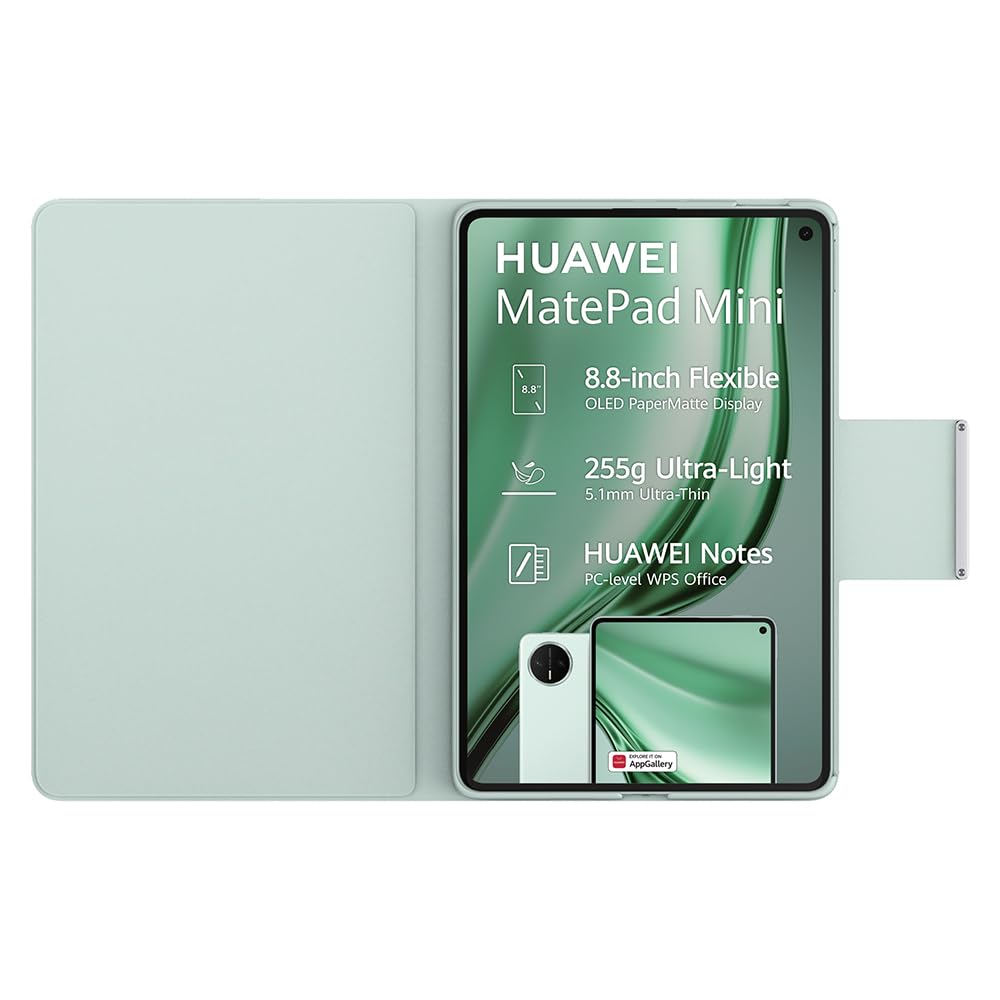 تبلت HUAWEI MatePad Mini، نمایشگر OLED انعطاف پذیر 8.8 اینچی PaperMatte، درخشندگی قرار 1800 نیت، وزن 255 گرم، ضخامت 5.1 میلی‌متر، حافظه داخلی 12+256 گیگابایت، باتری 6400 میلی‌آمپر، شارژ سوپر 66 واتی، دوربین جلوی 32 مگاپیکسلی، WiFi-7، 2026 (سبز) Standalone سبز 12+256 گیگابایت