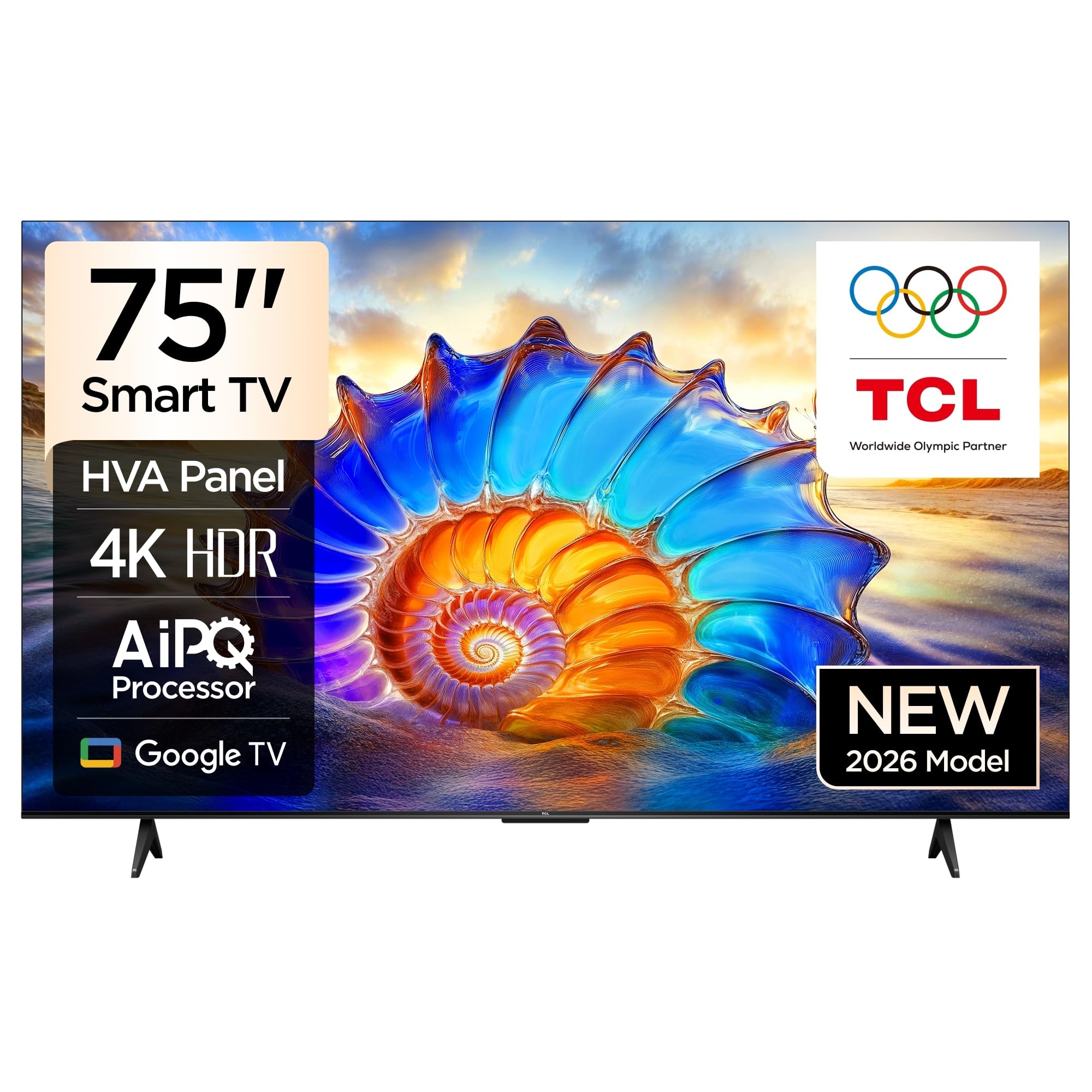 تلویزیون TCL 75V6D، تلویزیون هوشمند 75 اینچی 4K UHD HDR 10+ Gaming Google TV، افزایش پویای رنگ، Dolby Vision Atmo، DTS Virtual X، MEMC، Game Master با طراحی باریک (مدل 2026) با اندازه 75 اینچی سال 2026