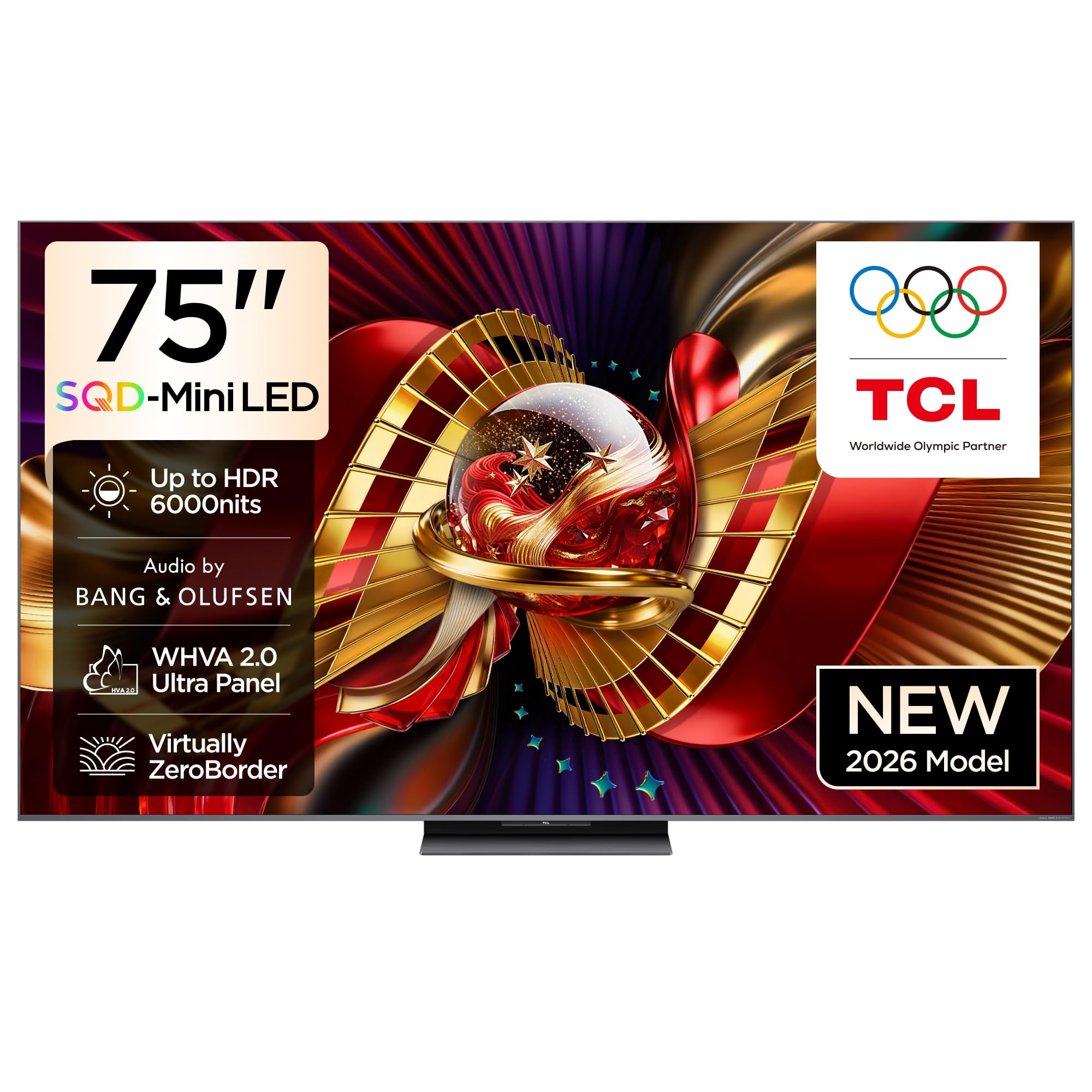 تلویزیون TCL 75C8L با صفحه نمایش 75 اینچی، تلویزیون هوشمند 4K SQD-Mini LED، فناوری کوانتوم بسیار رنگارنگ HDR بالا، بازی کنسول Google TV، نرخ تازه‌سازی طبیعی 144 هرتز، صدا با کیفیت Bang & Olufsen، Dolby Atmos، Game Master (مدل 2026) با صفحه نمایش 75 اینچی SQD-Mini LED با 6،000 نیت.
