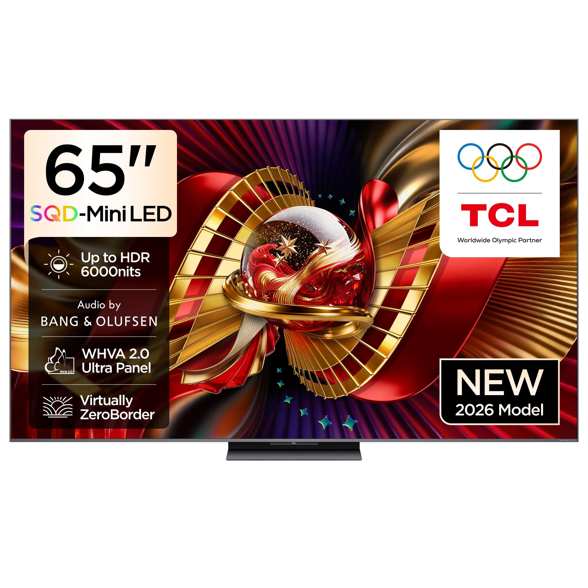 تلویزیون TCL 65C8L 65 اینچ، تلویزیون هوشمند 4K مجهز به فناوری SQD-Mini LED با کیفیت رنگی بالا کوانتوم HDR بازی، تلویزیون گوگل Google TV، نرخ تازه‌سازی طبیعی 144Hz، صدای Bang & Olufsen، Dolby Atmos، مدیر بازی (مدل 2026) 65 اینچ با فناوری SQD-Mini LED و شدت روشنایی 5,500 نیت.
