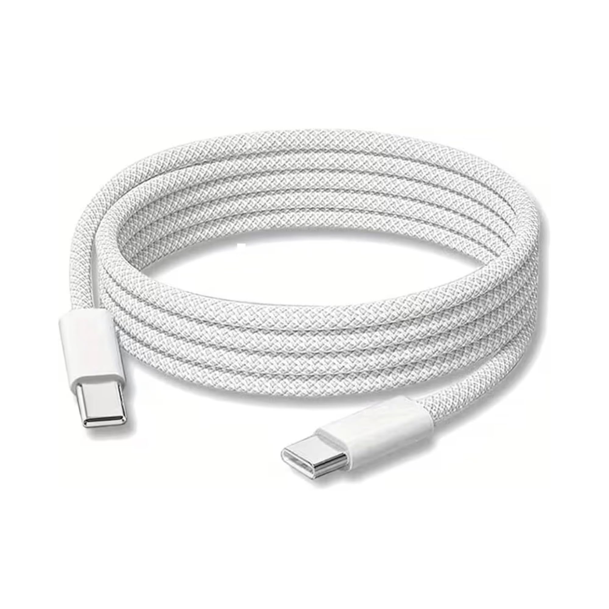 کابل Everlyn USB-C to USB-C 2M، شارژ سریع 60W PD، نایلون مضخم شده، سازگار با آیفون 16/15/15 Pro/15 Plus/15 Pro Max، iPad Pro/Mini، MacBook Pro/Air، Samsung Galaxy، Pixel-سفید USB C TO USB C 2-M