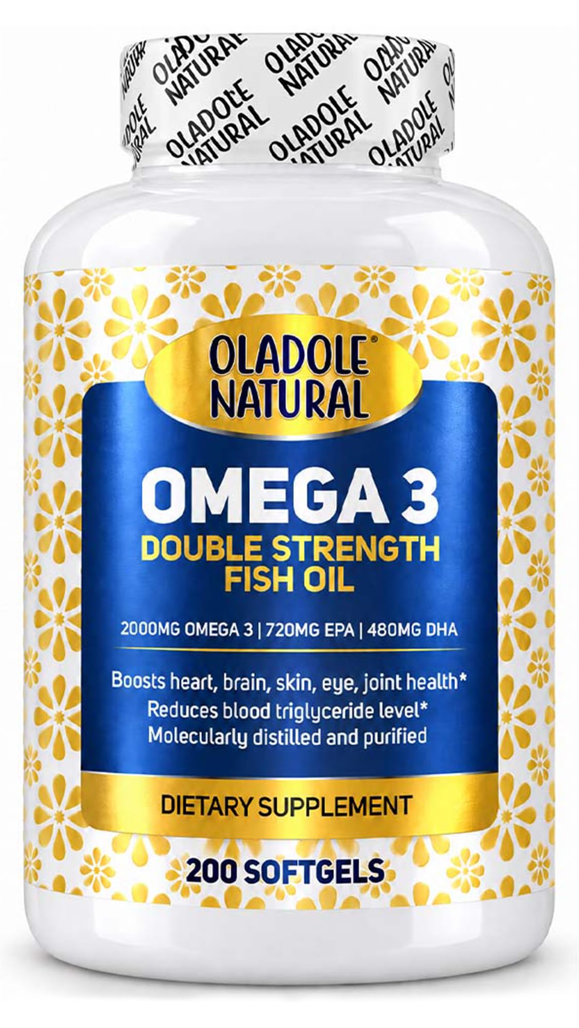 Oladole Natural Omega 3 2000mg Fish Oil, 720mg EPA & 480mg DHA - 200