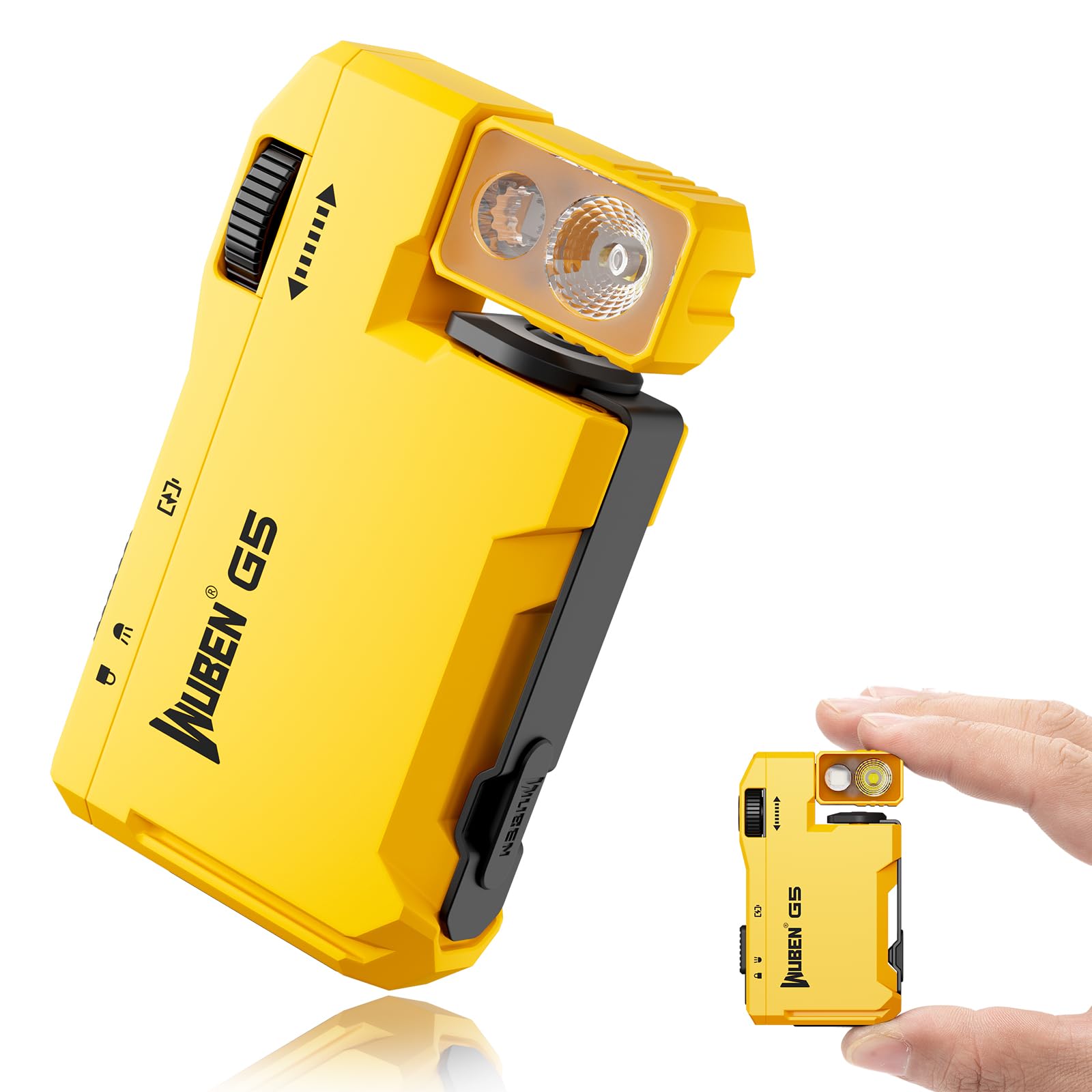 WUBEN G5 Rechargeable EDC Flashlight, 400 Lumens Dual Light Sources Mini RGB Flashlight, Magnetic Keychain Flashlight, Portable Pocket Light for Outdoor, Camping, Home & Emergency Use (Yellow)