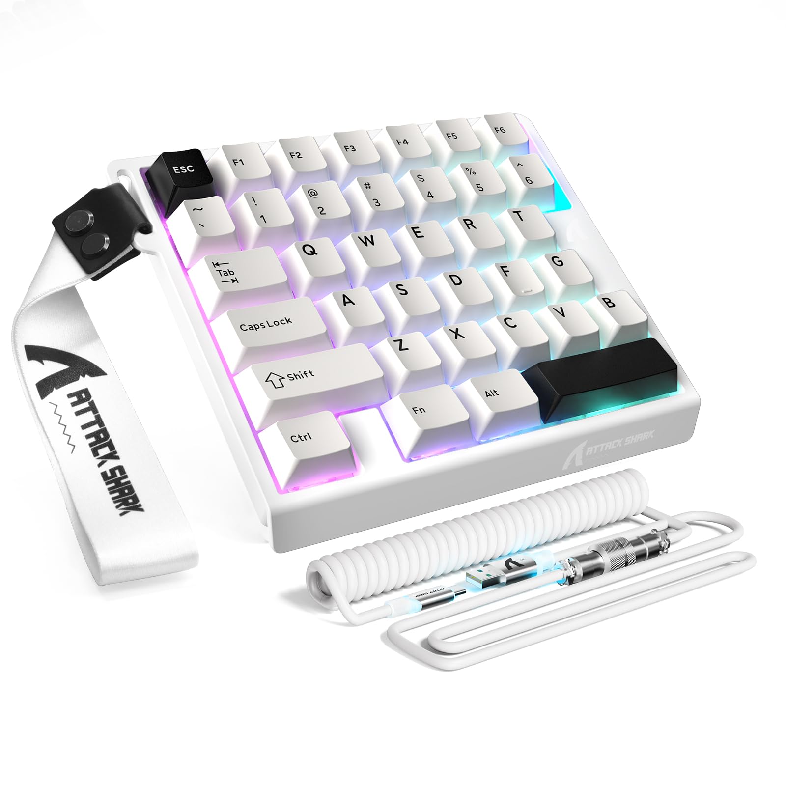 کیبرد بازی ATTACK SHARK M36 HE با کابل آویاتور RGB C01ULTRA، سوئیچ مغناطیسی، تریگر سریع، ۸۰۰۰ هرتز، قابل حمل و کوچک، صدای HiFi ۵ لایه، کی‌کپ‌های PBT، راننده وب استارلایت سفید