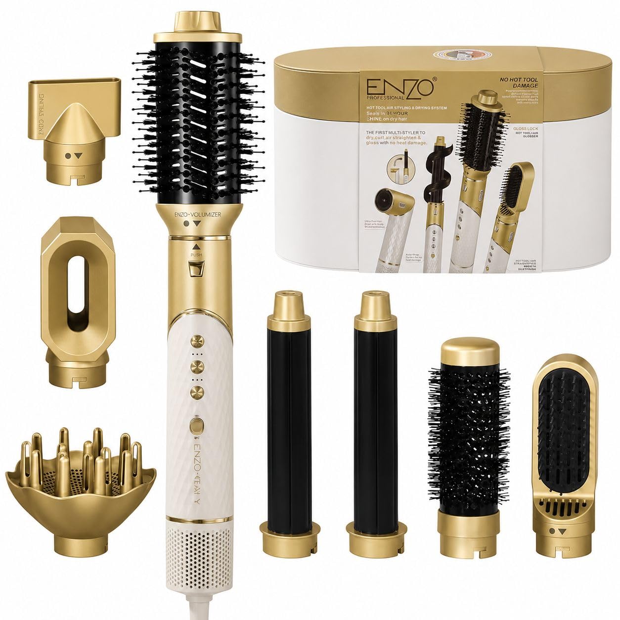 مترجم حرفه‌ای 8 در 1 انزو مدل Multi Styler Hot Air Brush، با سرعت بالا BLDC، حالت دهنده مو، صاف کننده، متحرک حجم دهنده مو ست